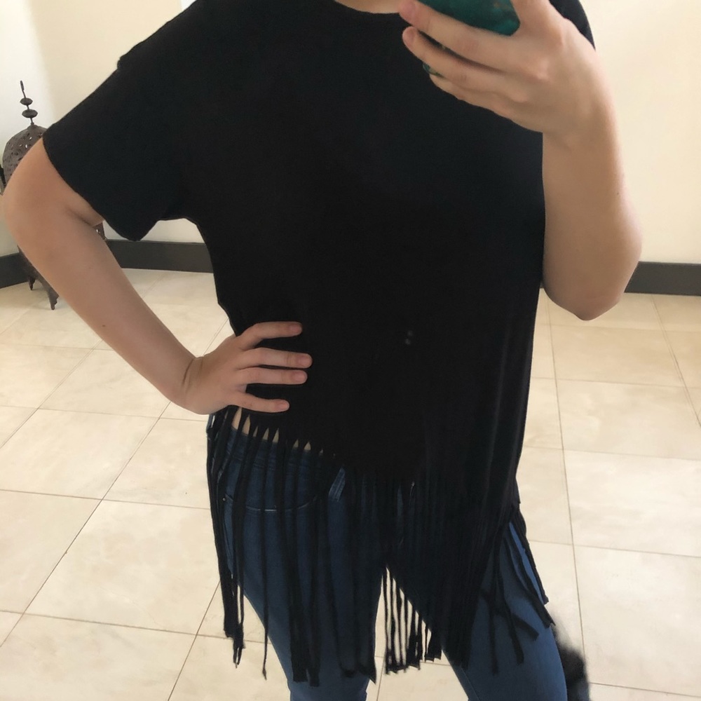 Nasty Gal Fringe T Shirt Black Size 8/M